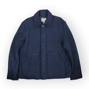 Large H&M Felted Wool-Blend Jacket NavyBlue FullZip ButtonFront Pockets Chore